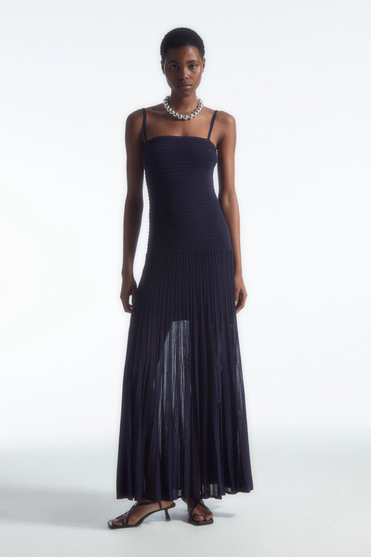 COS Pleated Knitted Maxi Dress Navy The Dress Nook