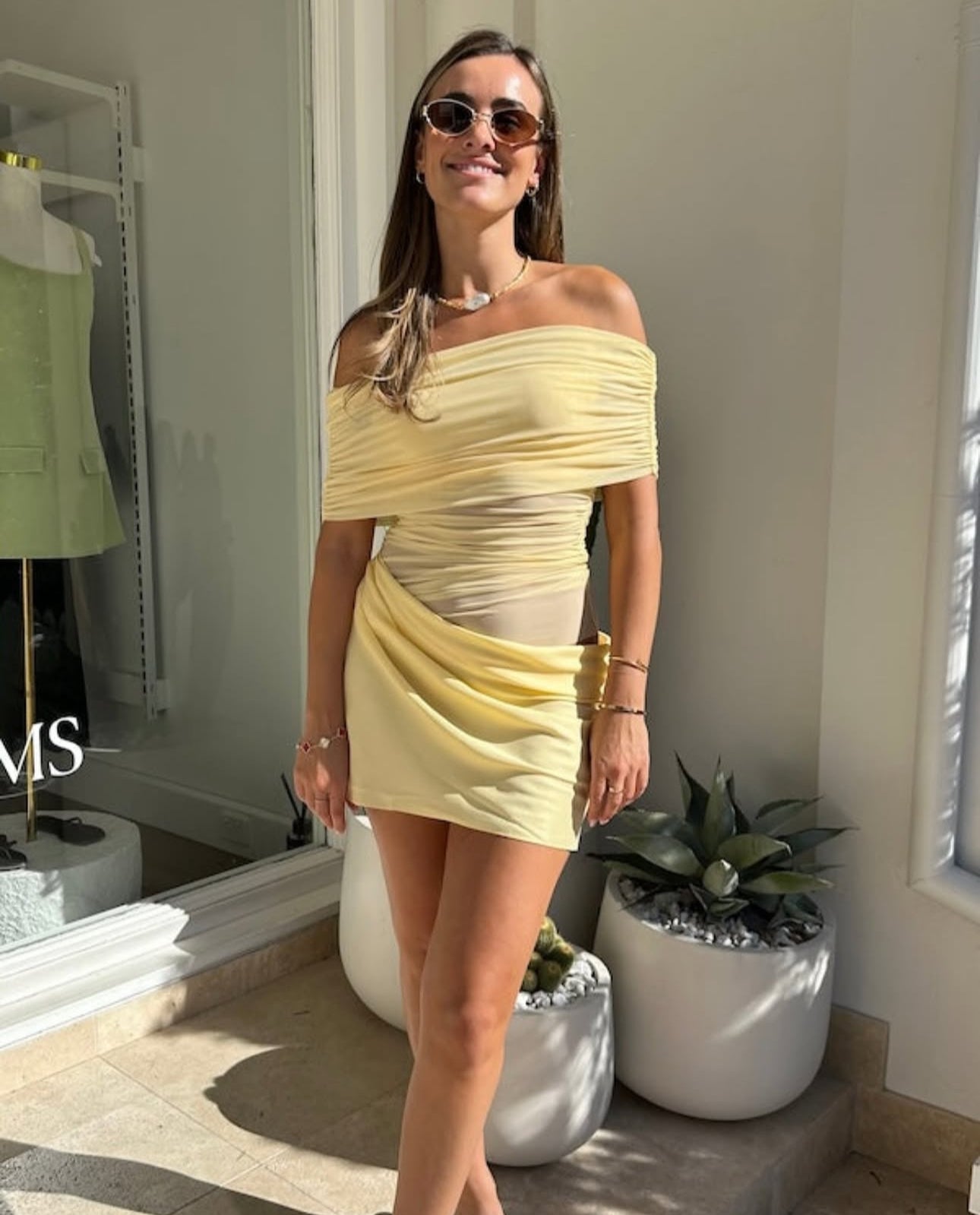 BENNI Nico Off Shoulder Mini Dress Butter