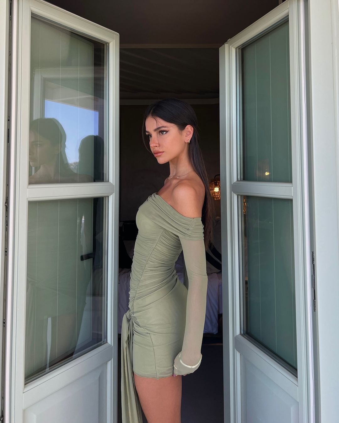 BENNI Yasmin Off Shoulder Mini Pistachio