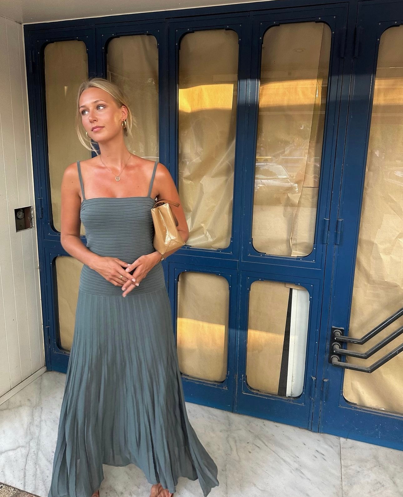 COS Pleated Knitted Maxi Dress Green The Dress Nook COS Pleated Knitted Maxi Dress Green The Dress Nook