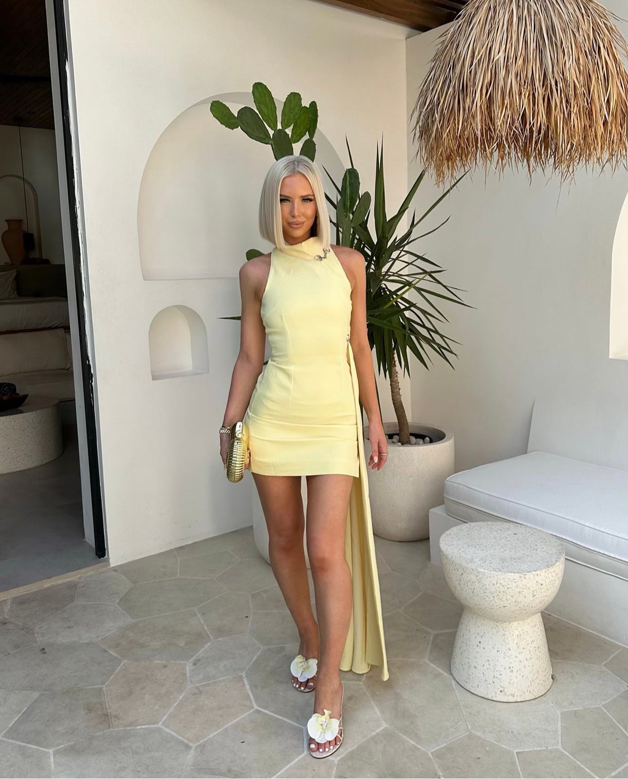 SALE- House of CB Marla Lemon Halter Mini Dress