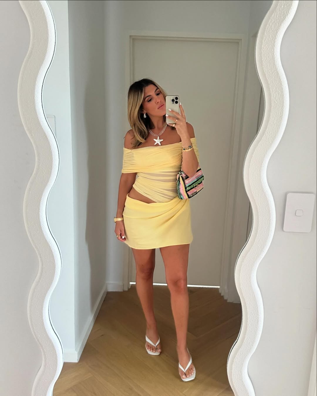 BENNI Nico Off Shoulder Mini Dress Butter