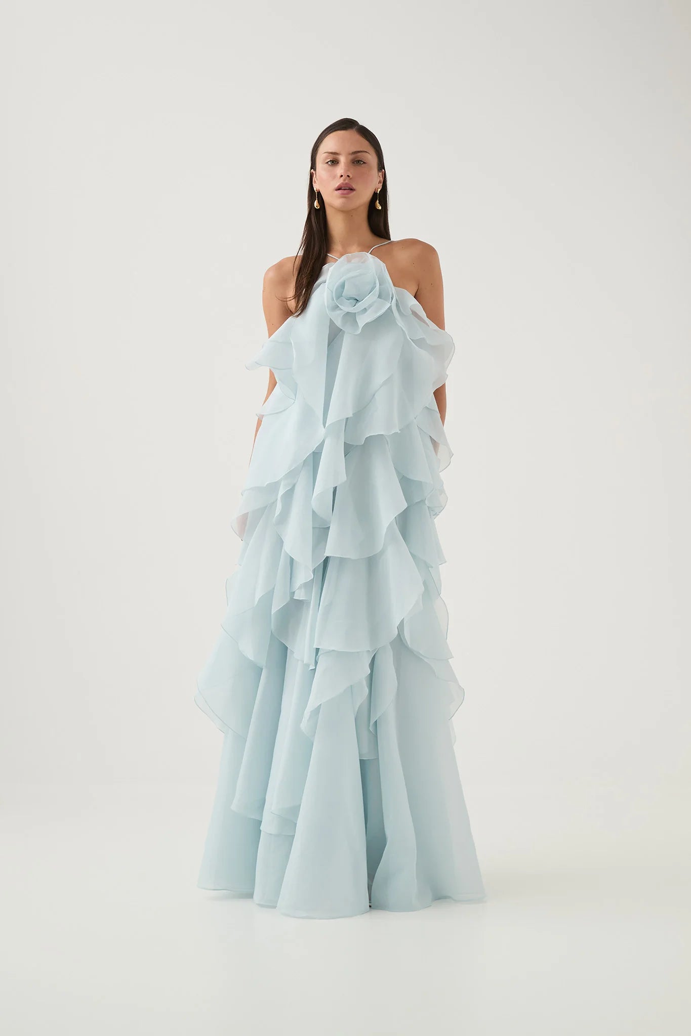 Aje Pandorea Layered Maxi Dress Silver Blue The Dress Nook Aje Pandorea Layered Maxi Dress Silver Blue The Dress Nook