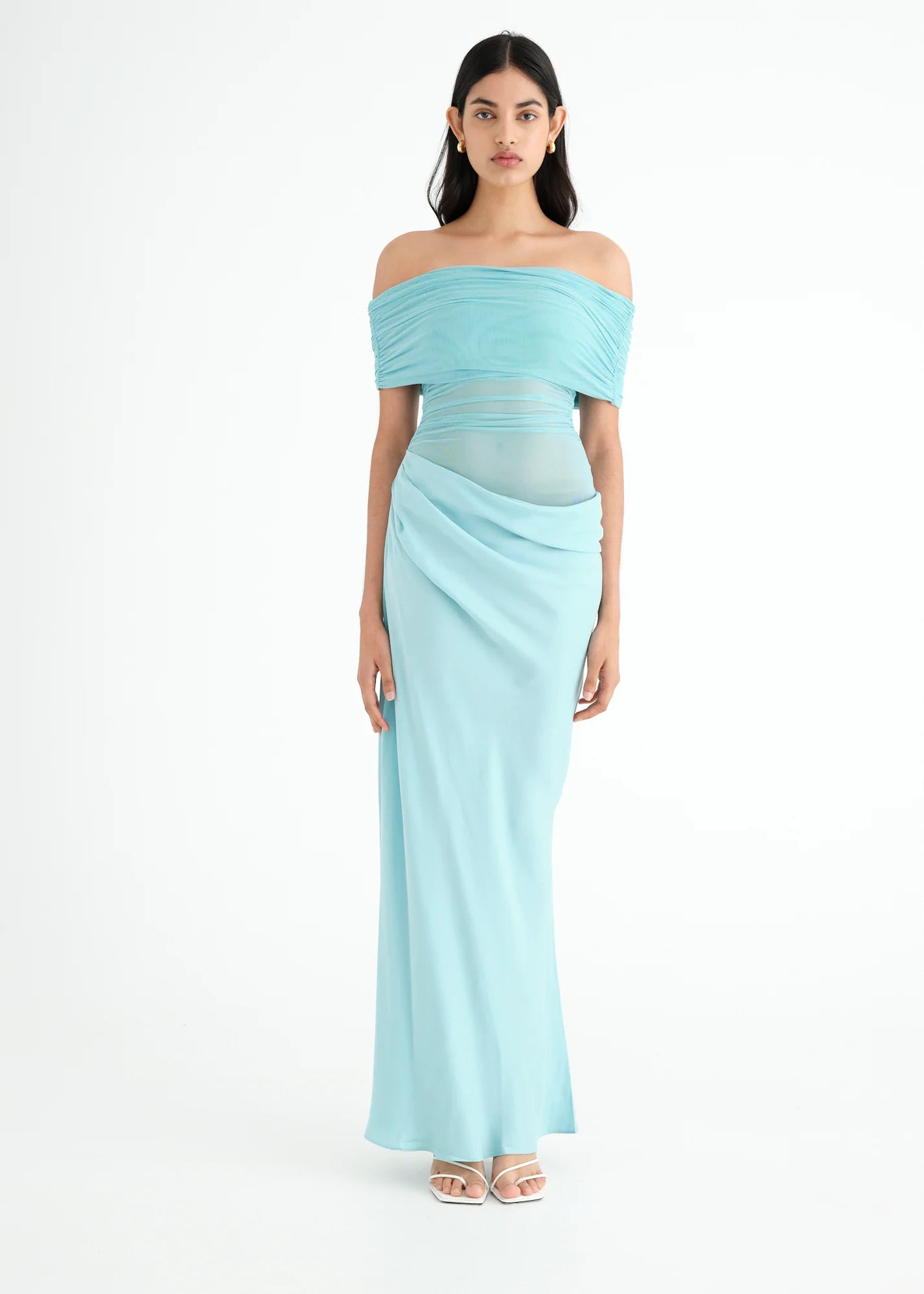 BENNI Nico Off Shoulder Maxi Dress Aquamarine The Dress Nook BENNI Nico Off Shoulder Maxi Dress Aquamarine The Dress Nook
