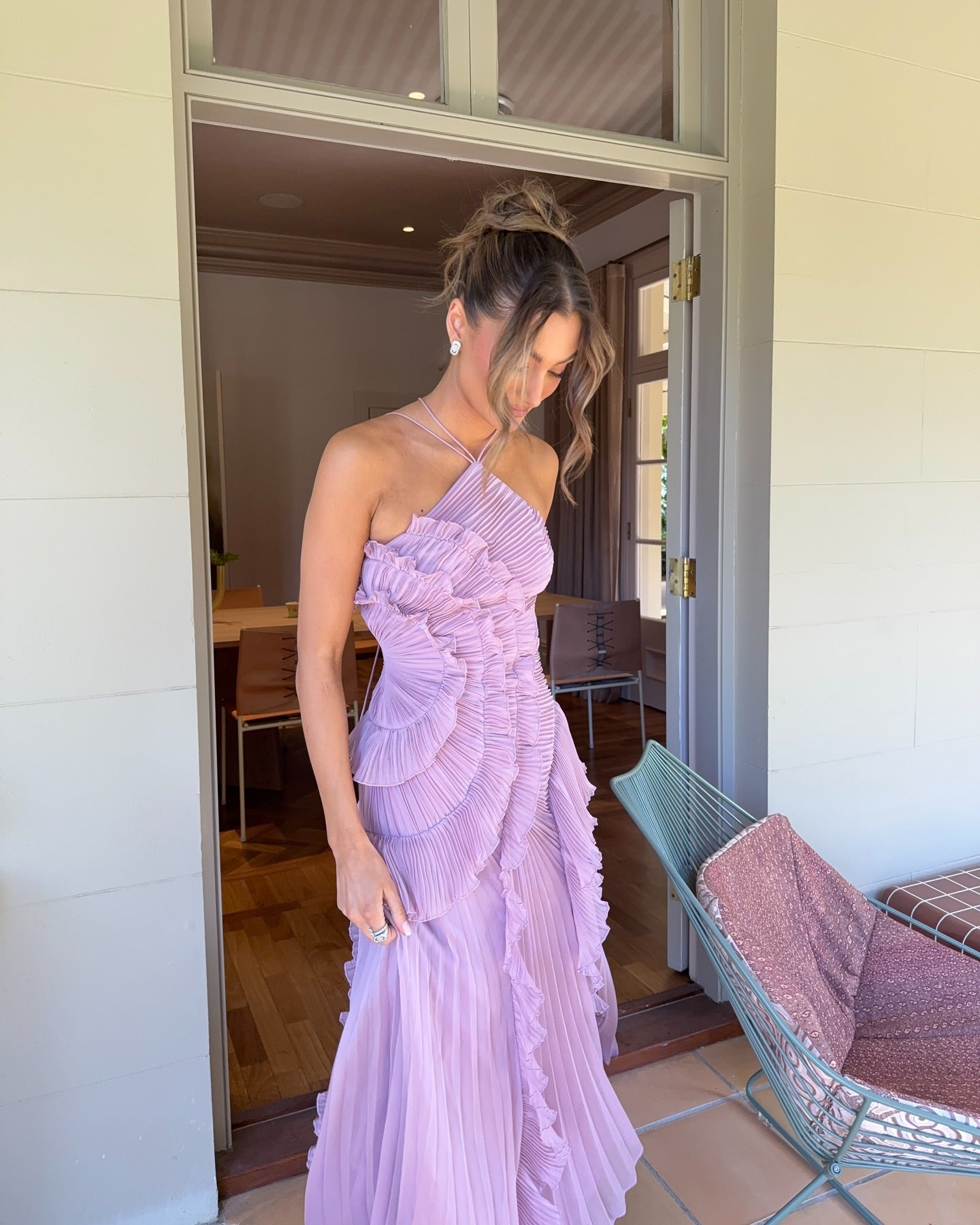 Amur Lorelie Halter Gown in Water Hyacinth