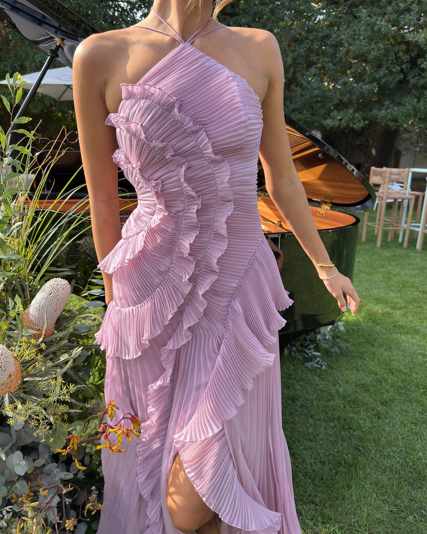 Amur Lorelie Halter Gown in Water Hyacinth