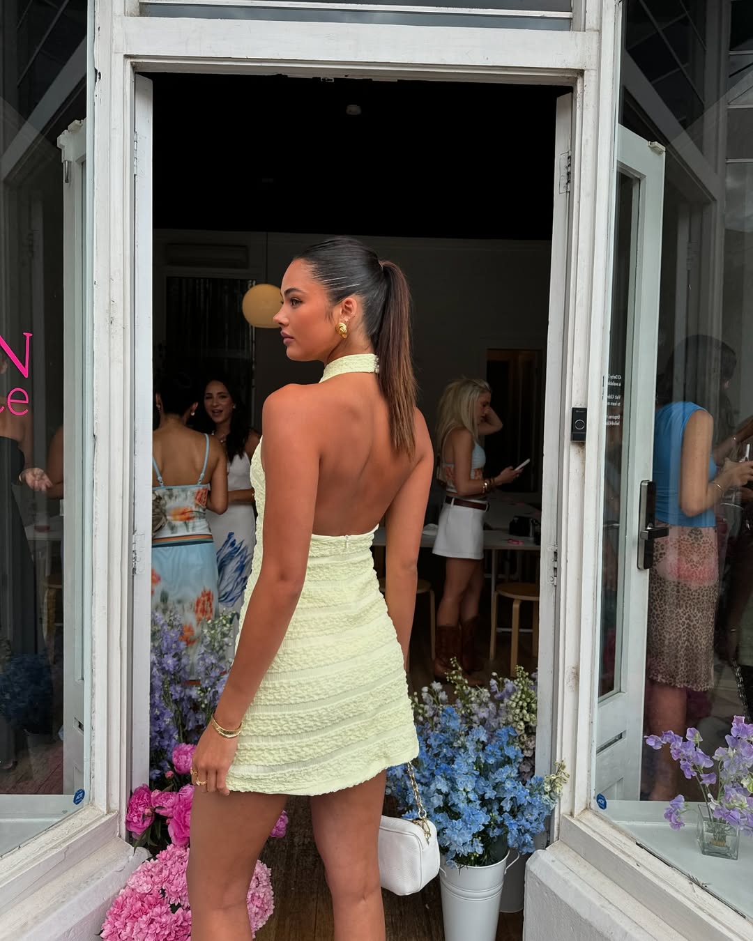 With Harper Lu Textured Halter Mini Dress Lemon
