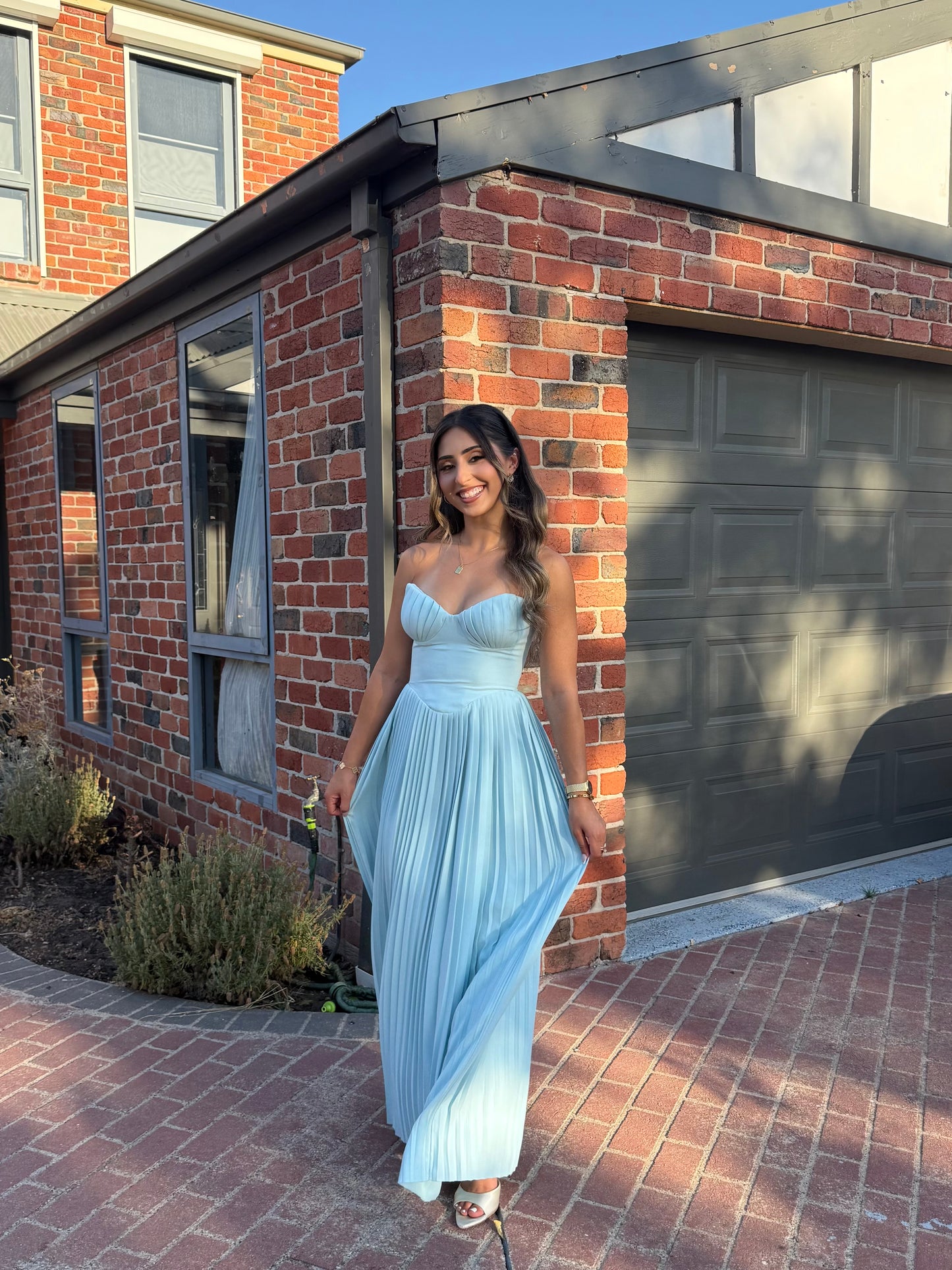 House of CB Marcella Ocean Blue Pleated Maxi Dress