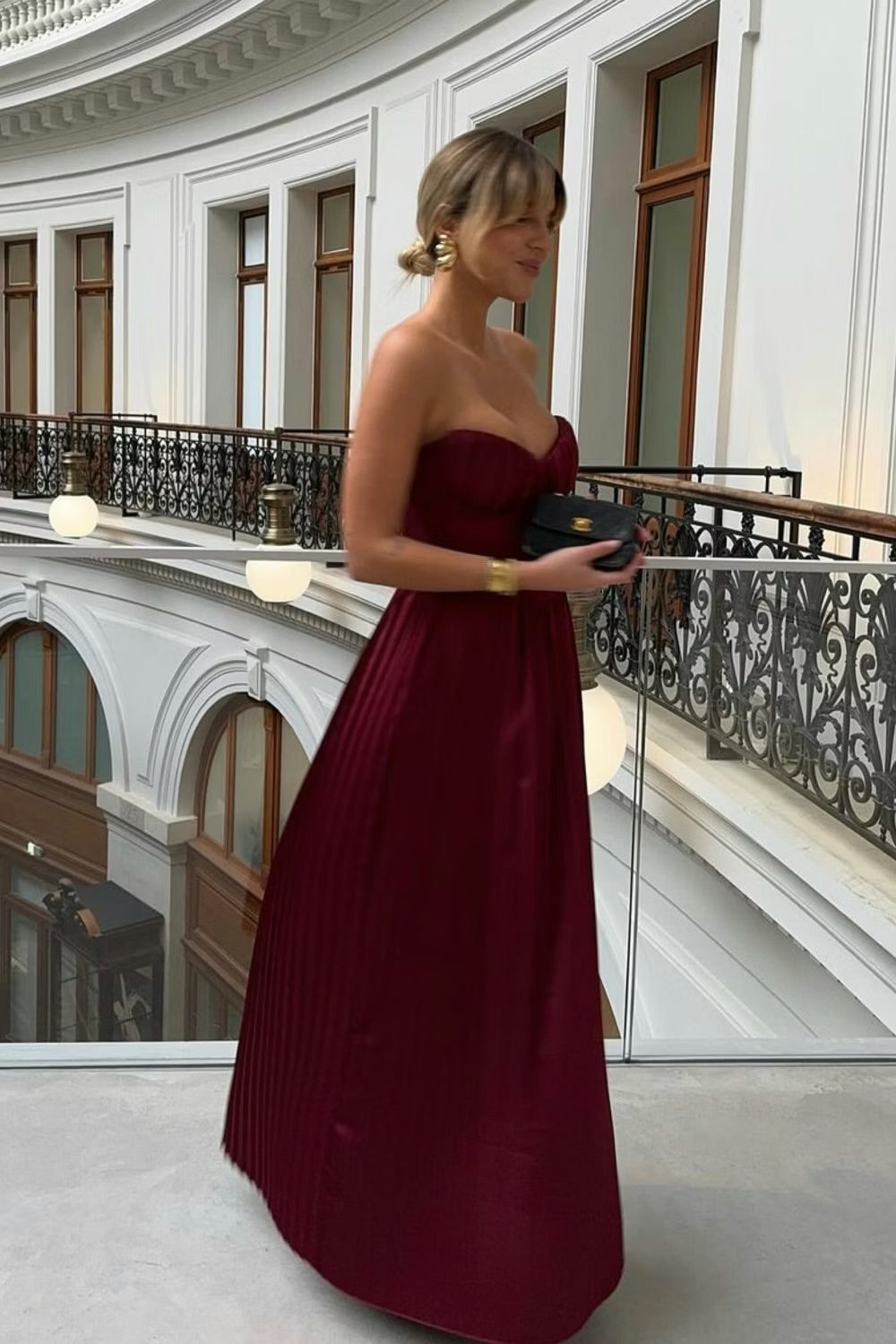House of CB Marcella Berry Pleated Maxi Dress