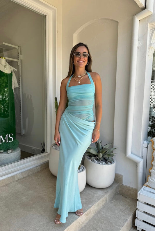 BENNI Gina Halter Dress Aquamarine