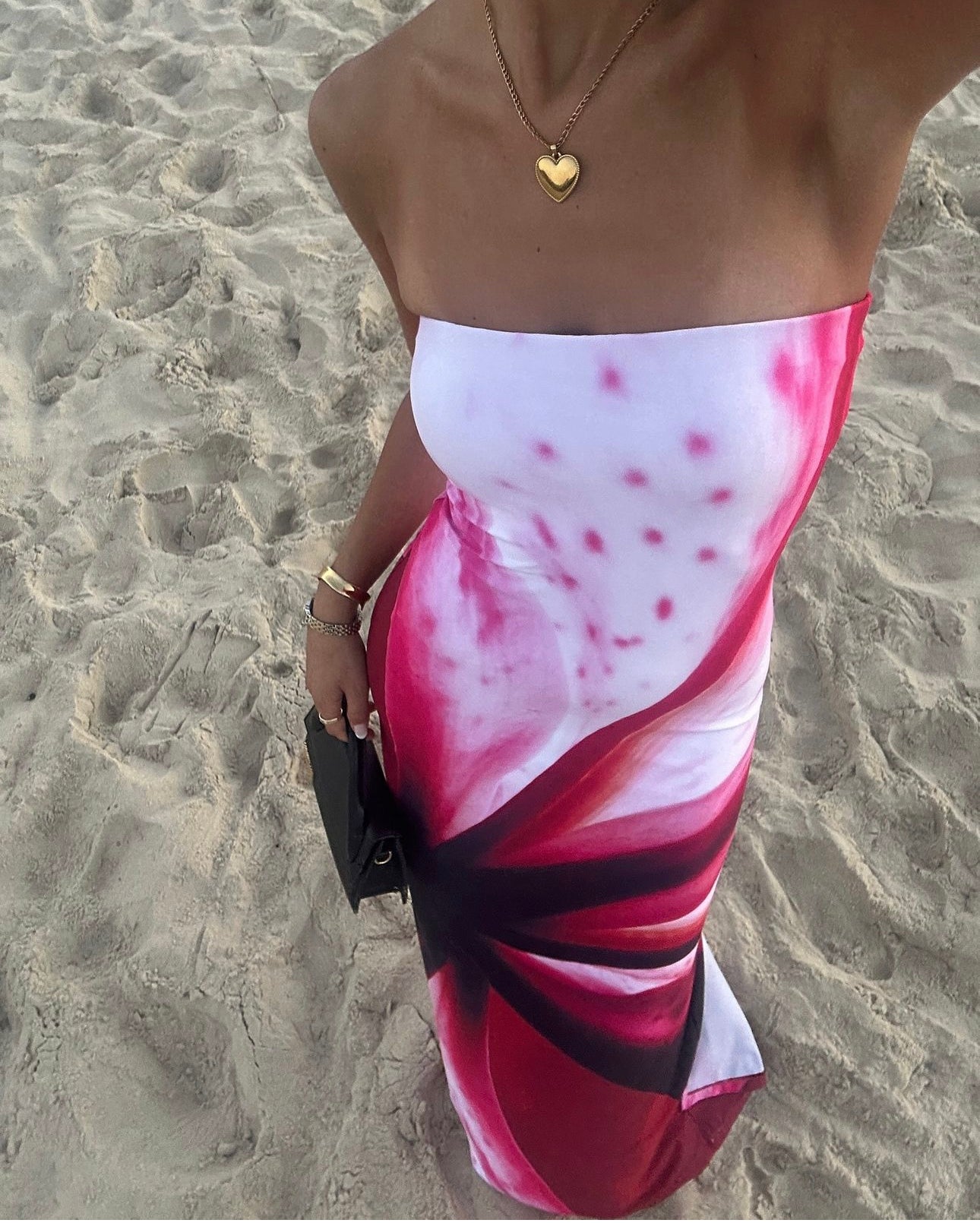 With Harper Lu Strapless Slip Dress Fuschia Mosaic