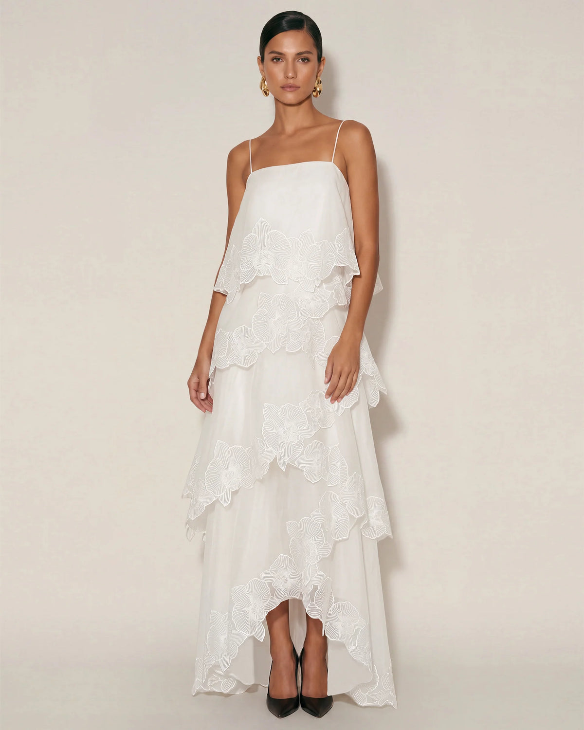 JW PEI Orchid Embroidered Layered Maxi in White