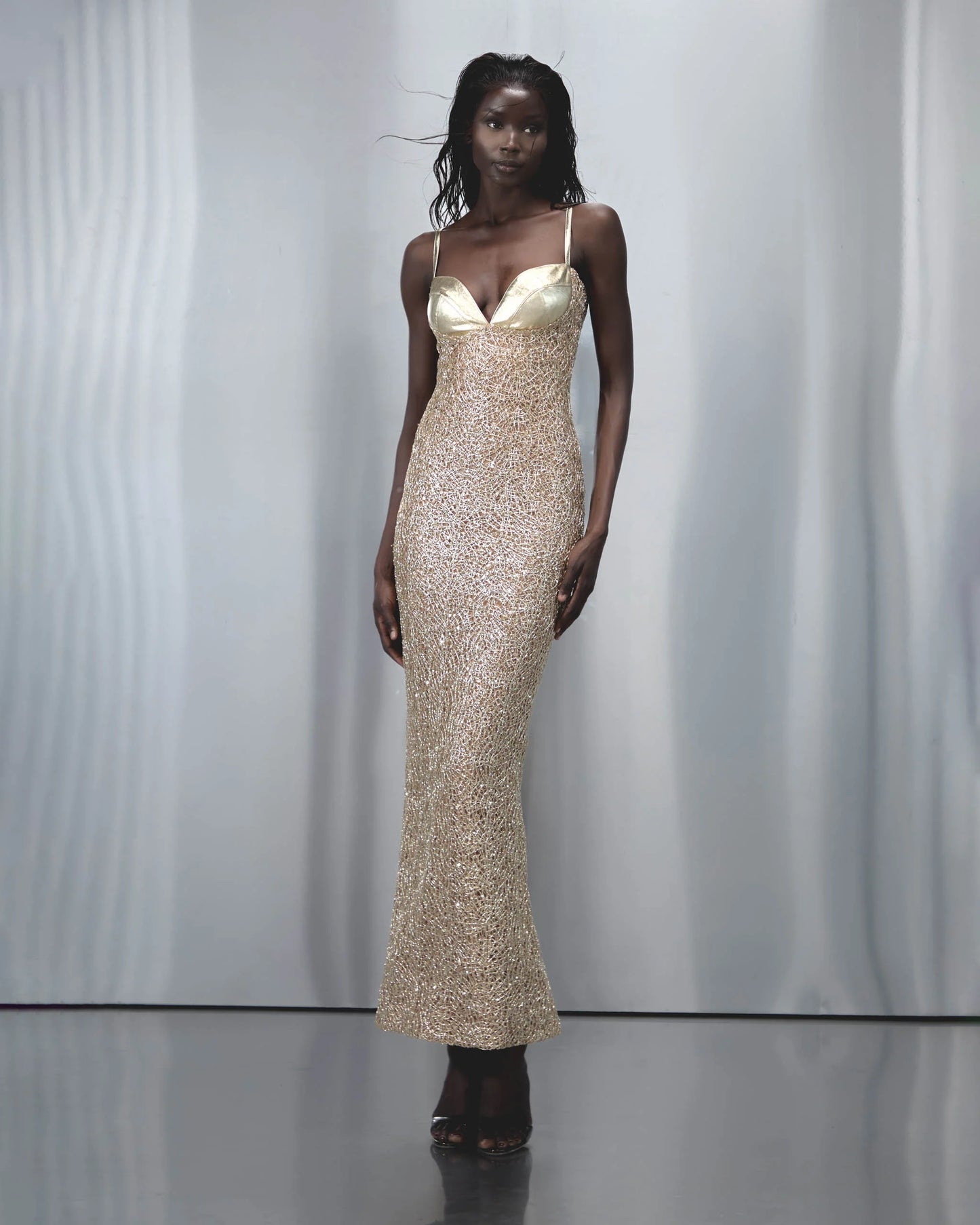 The Dolls House Sira Maxi Dress in Gold