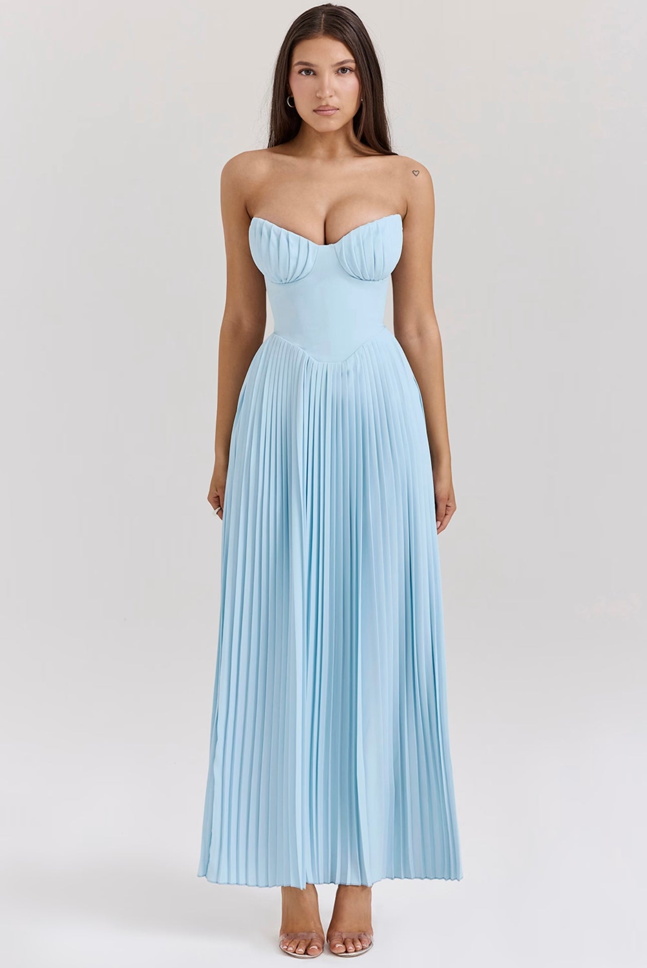 House of CB Marcella Ocean Blue Pleated Maxi Dress