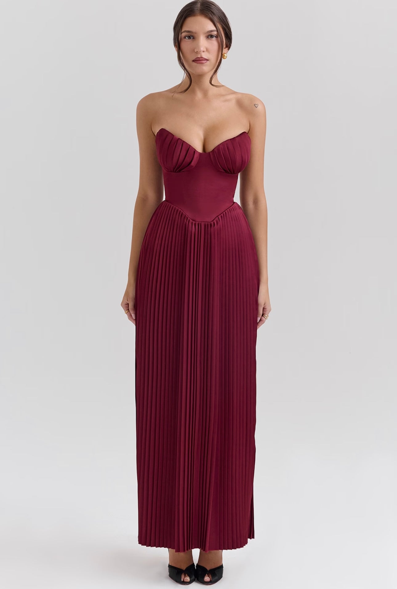 House of CB Marcella Berry Pleated Maxi Dress