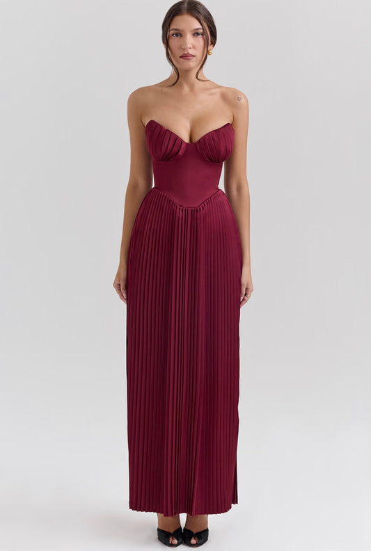 House of CB Marcella Berry Pleated Maxi Dress