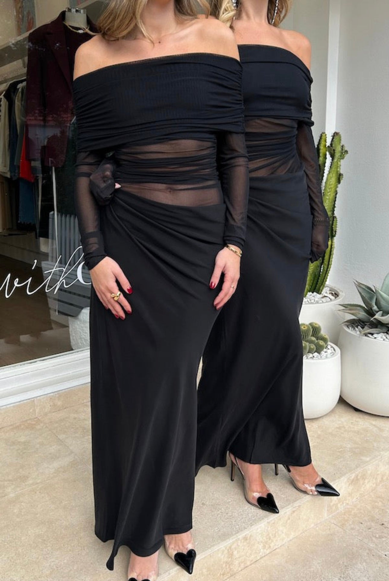 BENNI Yasmin Off Shoulder Maxi Dress Black