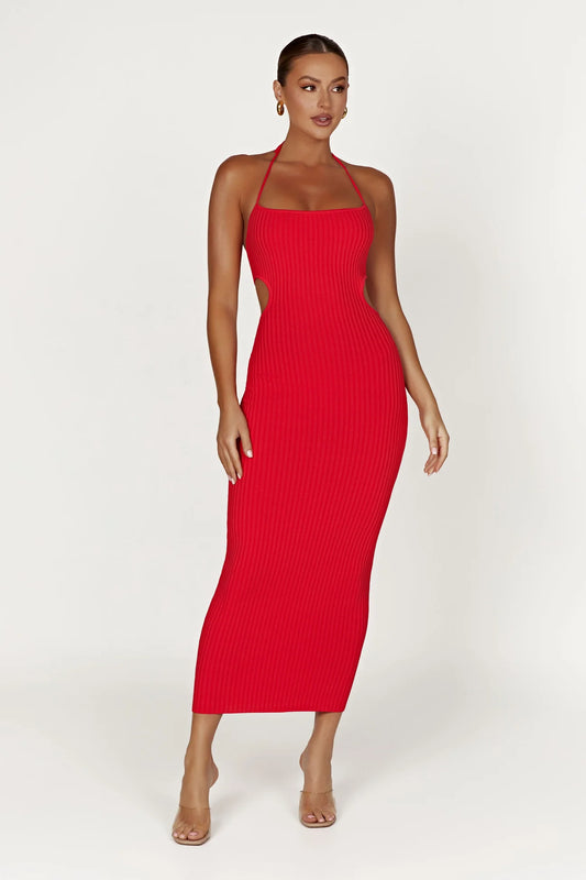 Meshki Morgan Halter Knit Midi Dress