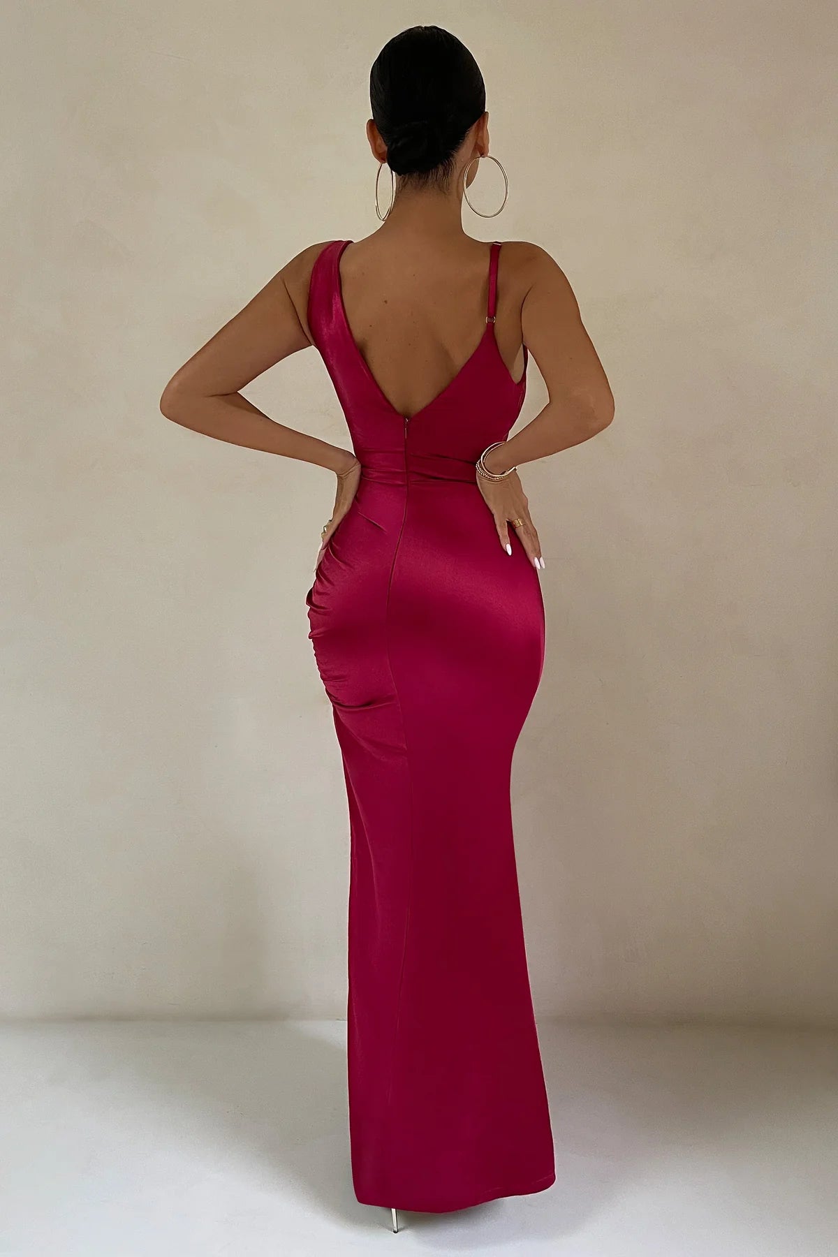 Club L London Belonging Berry Ruched Maxi Dress