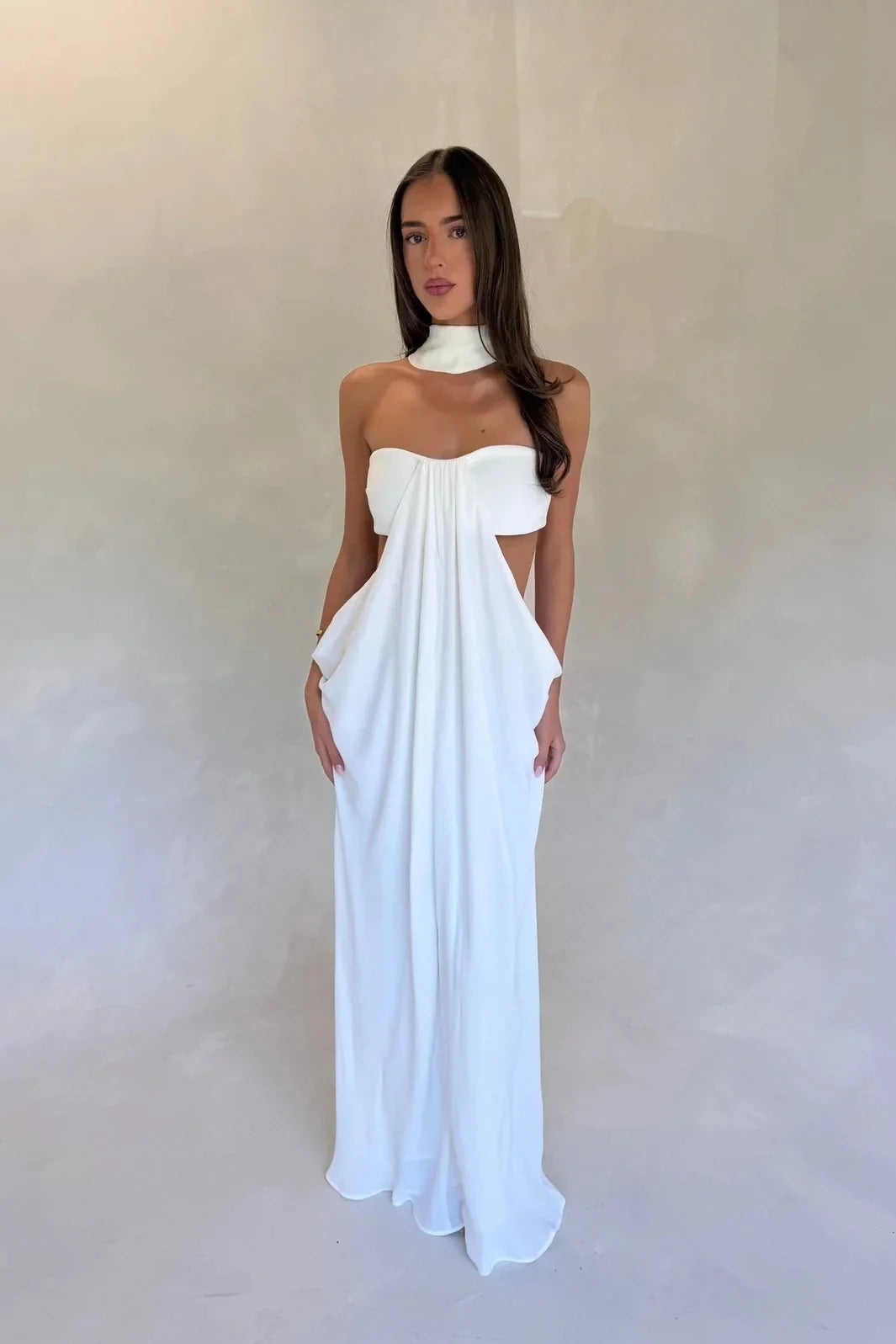 Sneaky Link Phoebe Draped Maxi Dress White