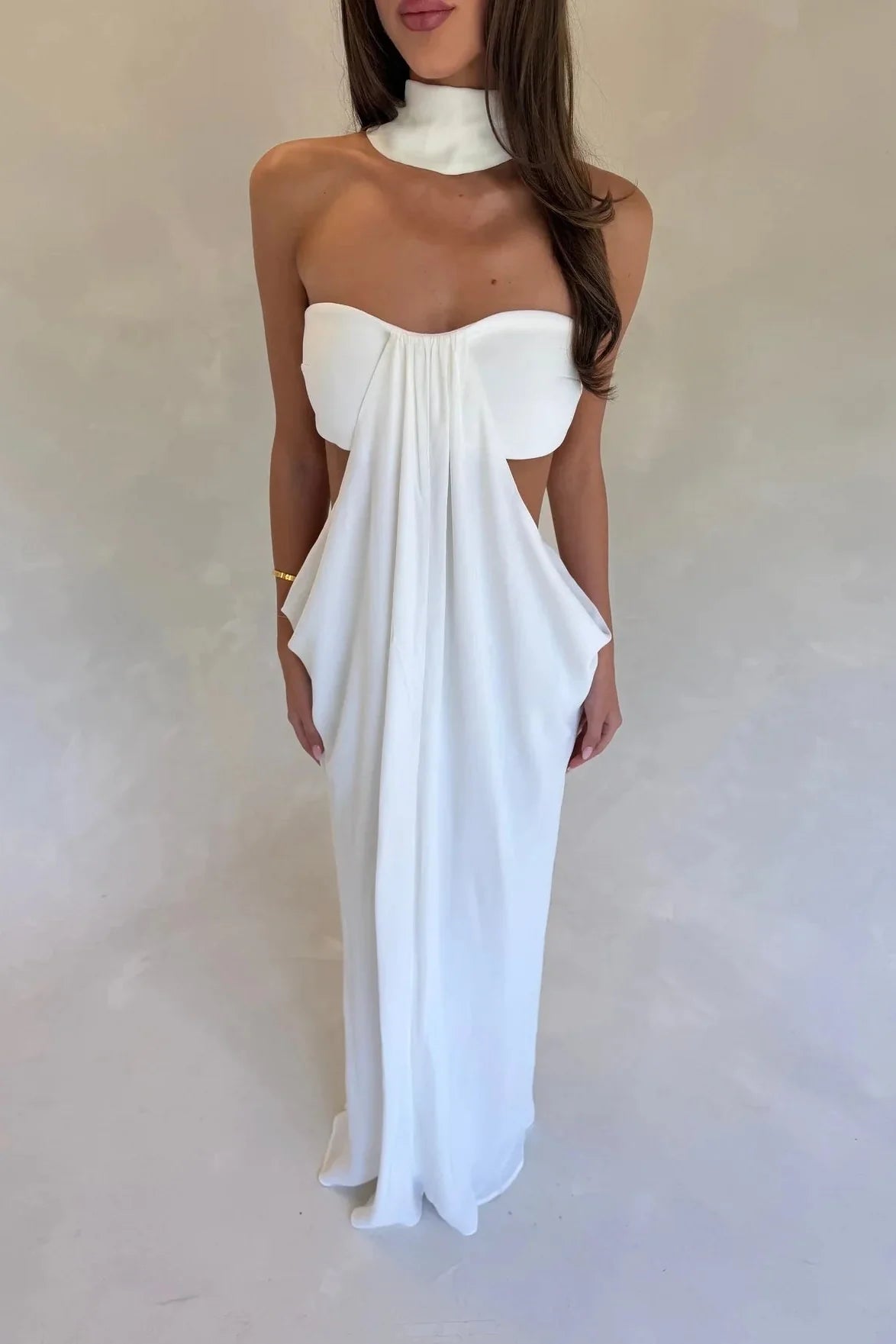 Sneaky Link Phoebe Draped Maxi Dress White