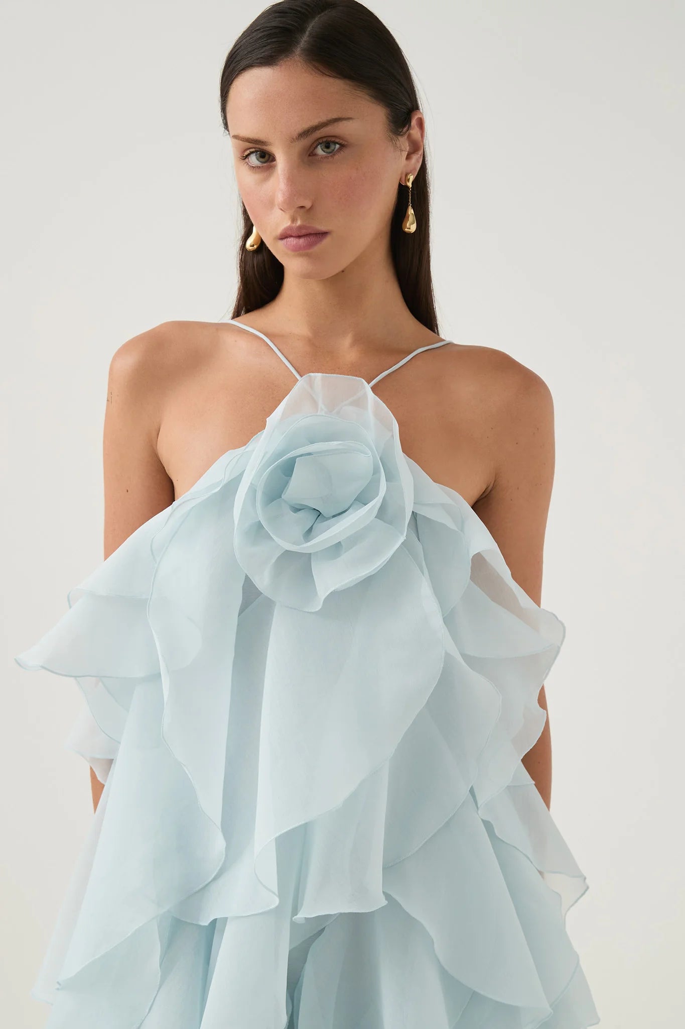 Aje Pandorea Layered Maxi Dress Silver Blue The Dress Nook Aje Pandorea Layered Maxi Dress Silver Blue The Dress Nook