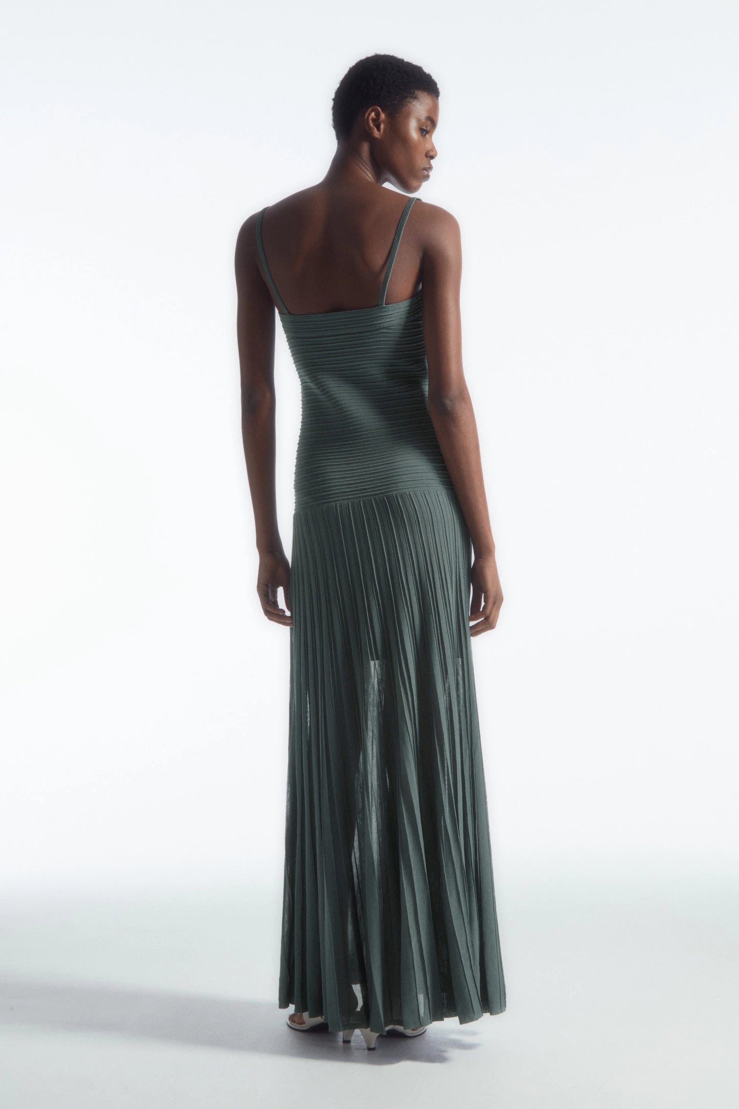 COS Pleated Knitted Maxi Dress Green