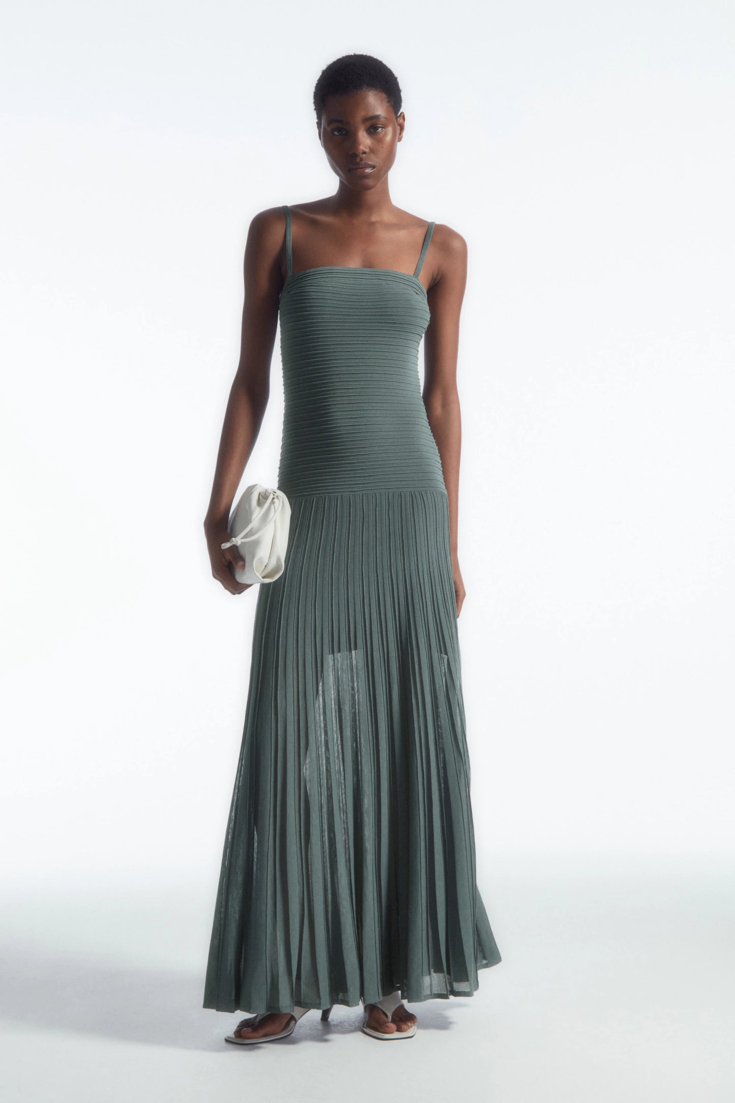 COS Pleated Knitted Maxi Dress Green