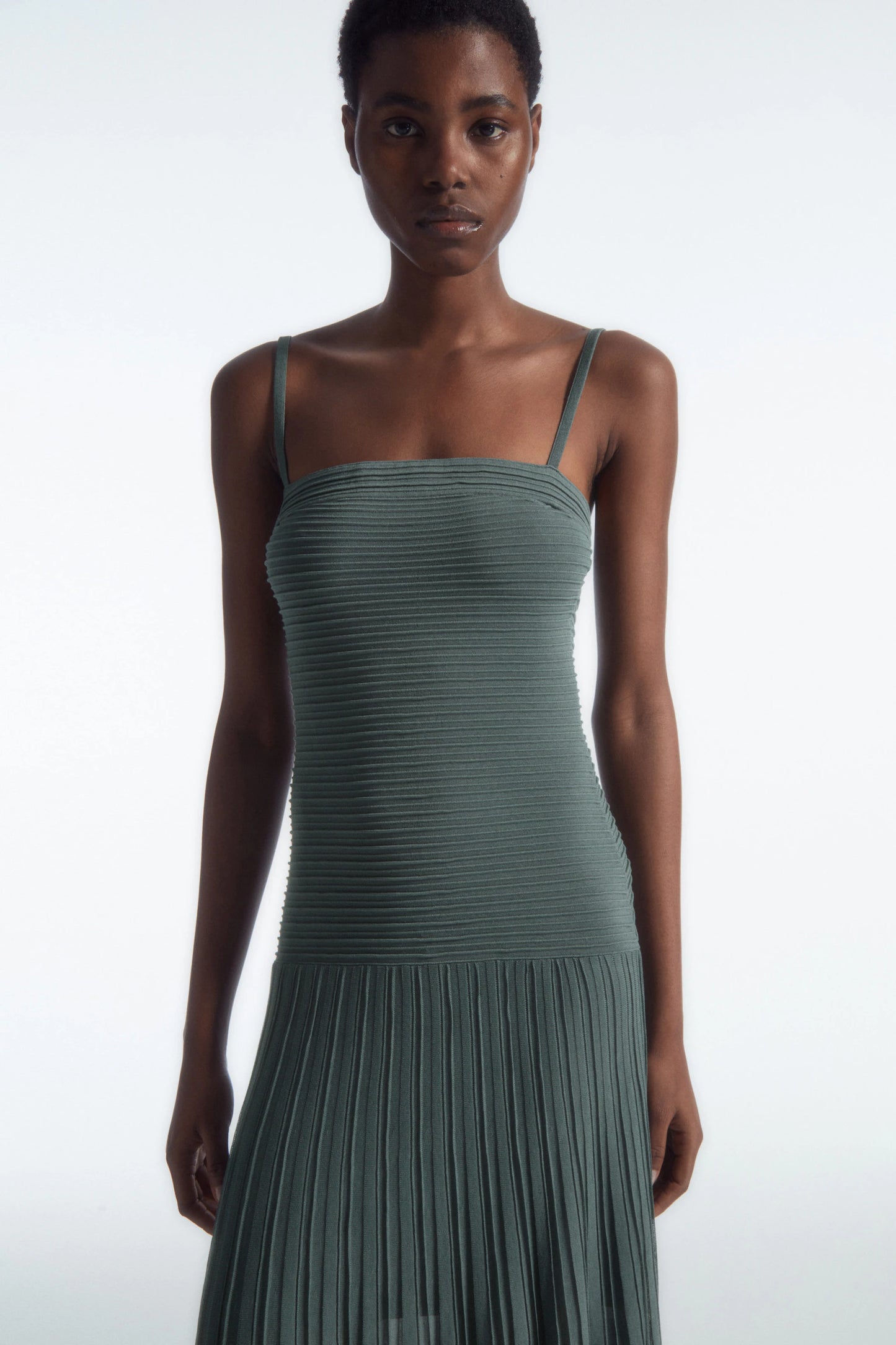 COS Pleated Knitted Maxi Dress Green The Dress Nook